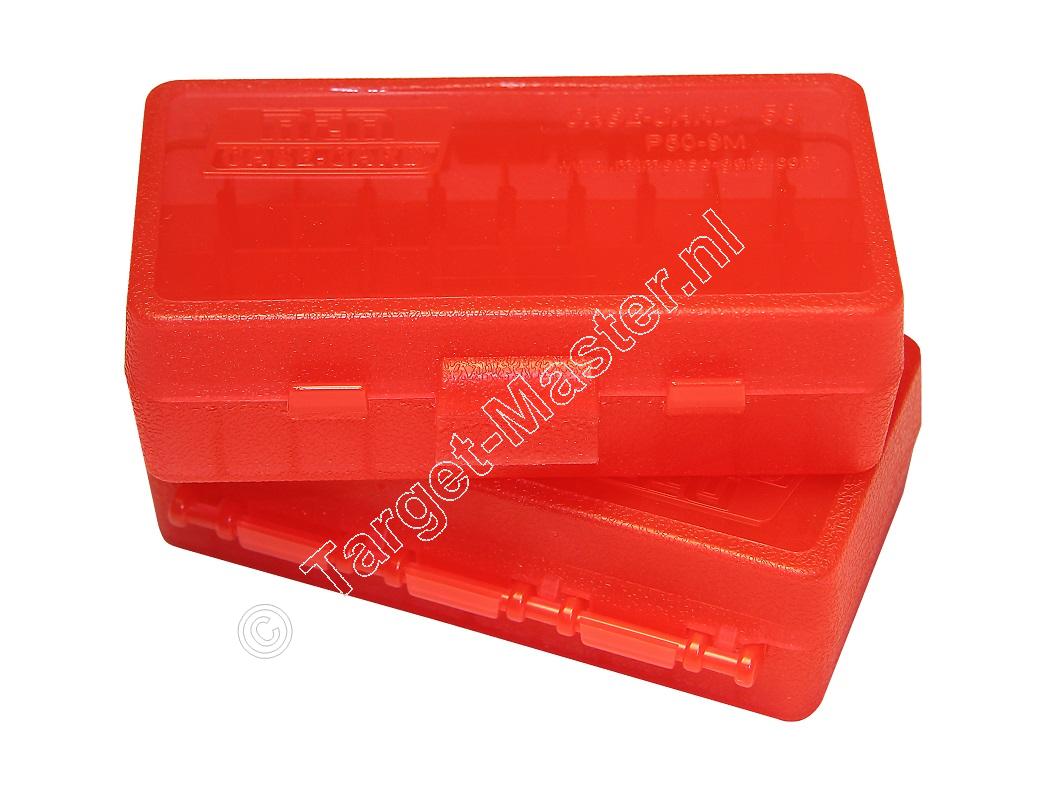 MTM P50-9M Flip-Top Ammo Box CLEAR RED content 50